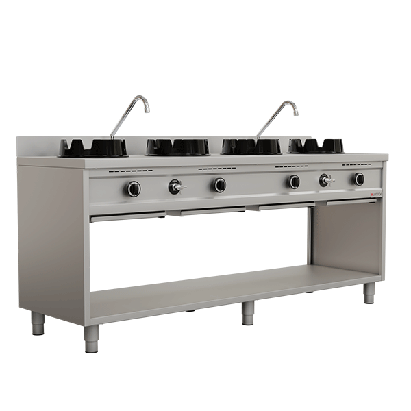 Wokstove | gaz wok stove – 4×15 kW – 4 cooking zone - Unninox