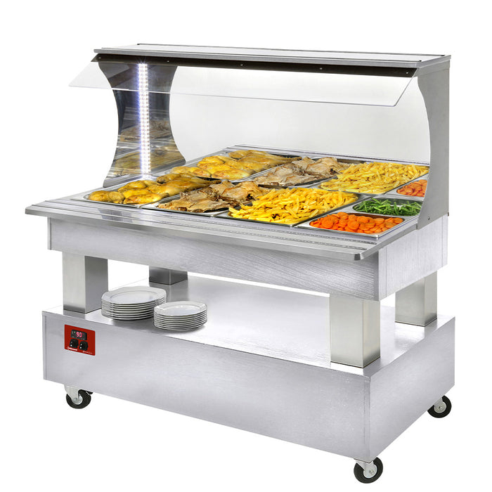 Buffet chauffant mural Diamond bain-marie 4xGN 1/1 en bois blanc, idéal pour maintien chaud des plats.