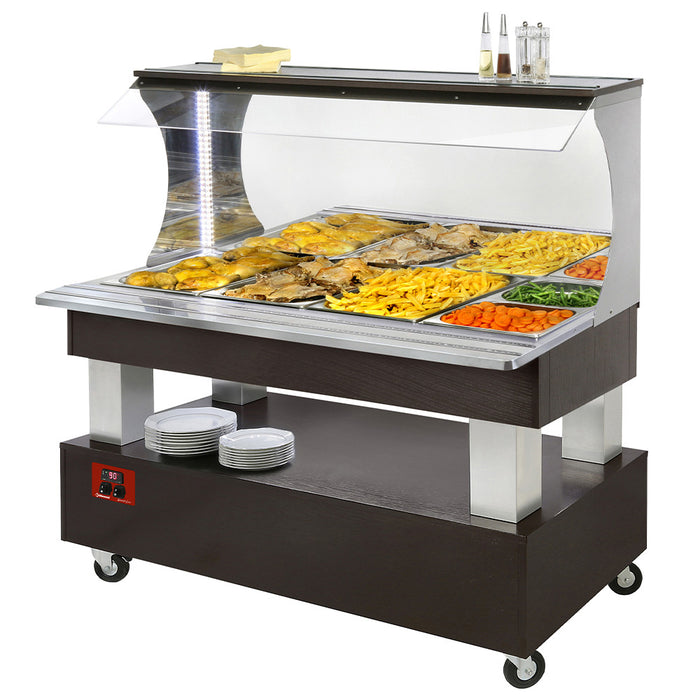 Buffet chauffant mural Diamond en bois Wengé avec bain-marie 4x GN1/1, idéal pour garder les aliments chauds.