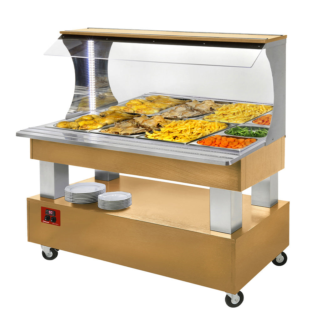 Buffet chauffant mural, bain marie,  4x GN1/1-150 (Bois Chêne clair)