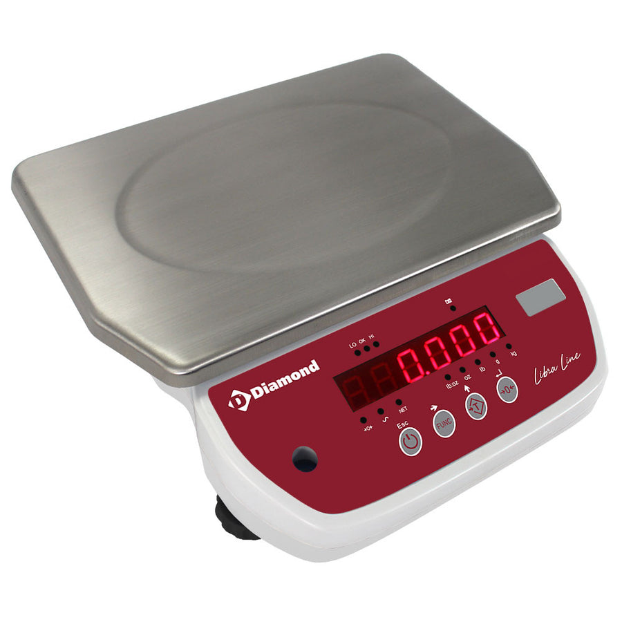 Balance électronique en inox Diamond, capacité 15kg avec précision de 2g, affichage lisible pour pesée précise.