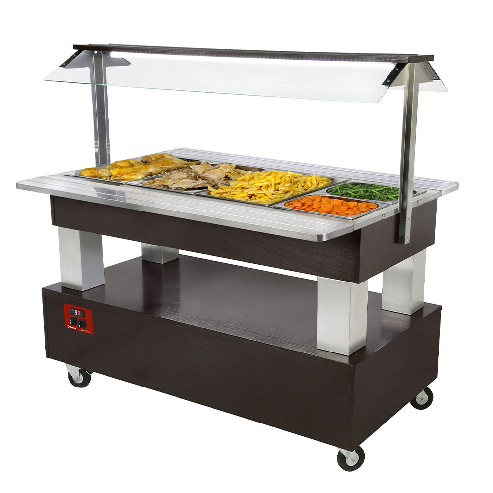 Buffet chauffant, bain marie, 4x GN 1/1-150 (bois wengé)