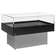 Vitrine réfrigérée self-service panoramique Diamond, gris et noir, avec portes vitrées pour affichage de produits alimentaires.