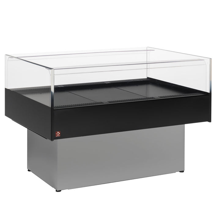 Vitrine réfrigérée self-service panoramique Diamond, gris et noir, avec portes vitrées pour affichage de produits alimentaires.
