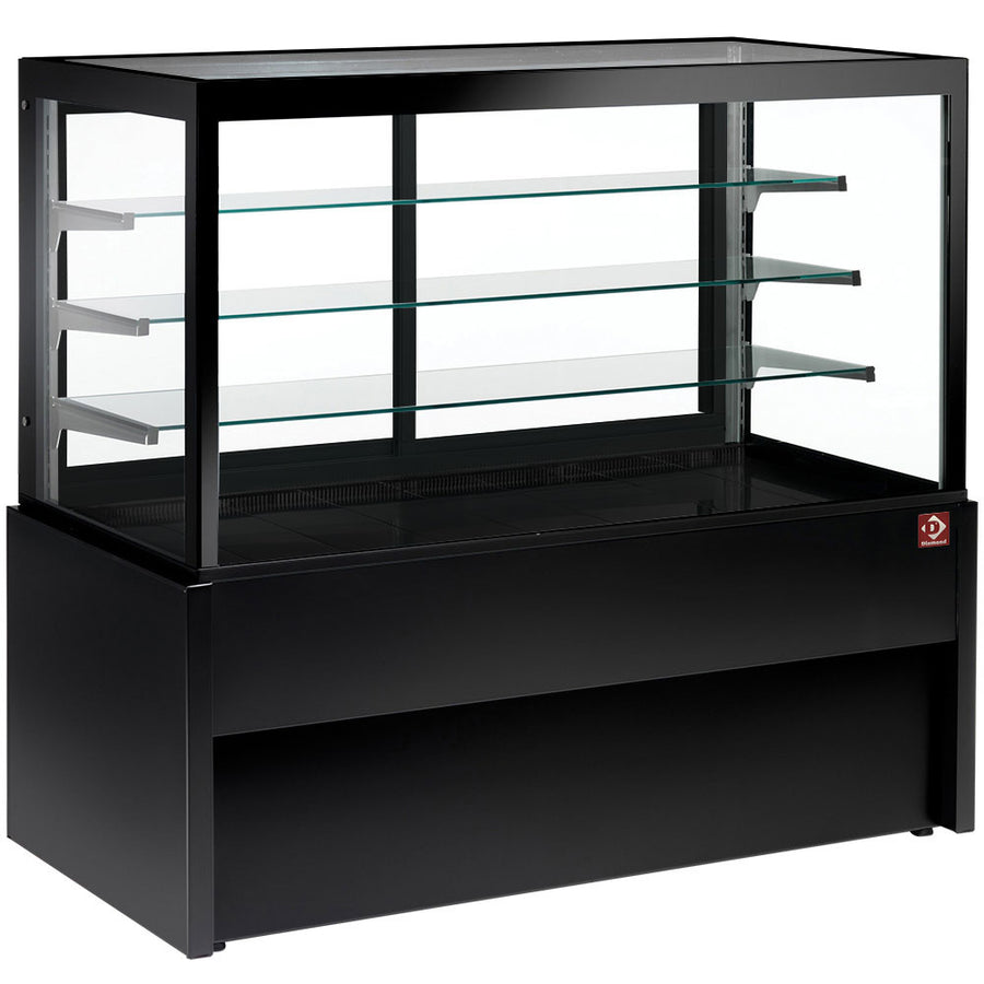 Comptoir vitrine panoramique, neutre, 4 niveaux, sans réserve - NOIR