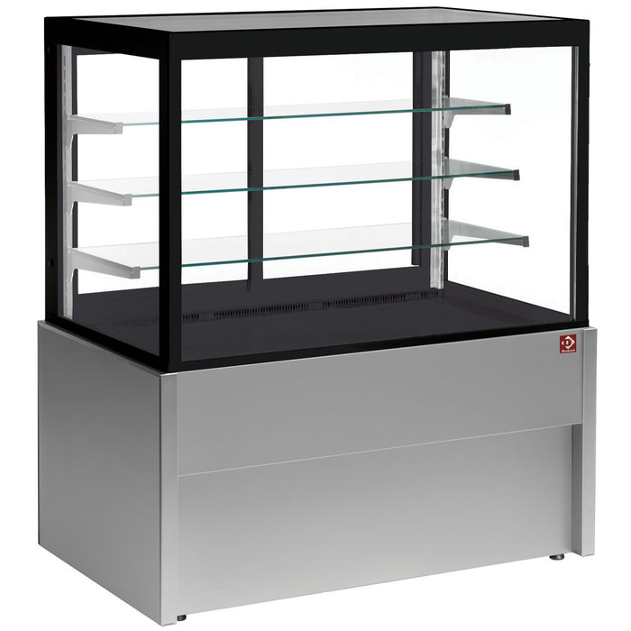 Comptoir vitrine panoramique, neutre, 4 niveaux, sans réserve - GRIS