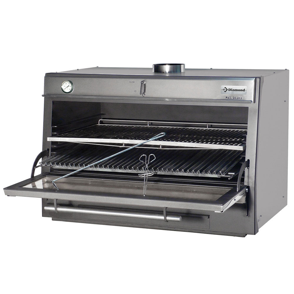 Four-BBQ à charbon, GN 2/1 + GN1/1 (150 Kg/h)/Inox