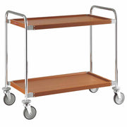 Chariot de service "chromé-noyer", 2 niveaux