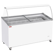 Conservateur comptoir à glaces, 467 litres, couvercles coulissants sur roulettes avec vitres bombées , capacité 8 bacs