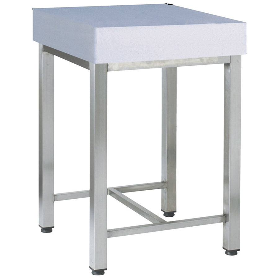 Billot à viande Diamond en polyéthylène avec pieds en inox, surface 500x500 mm, robuste et hygiénique.