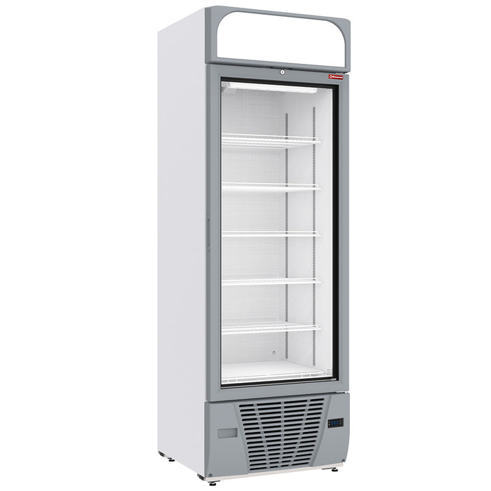 Vitrine ventilée négative blanche Diamond avec 6 niveaux, vitrée, caisson lumineux, capacité de 496 litres, vitrine générique.