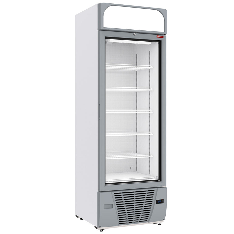 Vitrine ventilée négative vitrée 496  litres - 6 niveaux avec caisson lumineux - BLANCHE