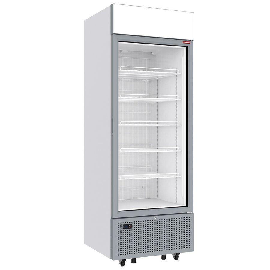 Vitrine ventilée négative vitrée blanche Diamond de 646 litres avec 6 niveaux et caisson lumineux.