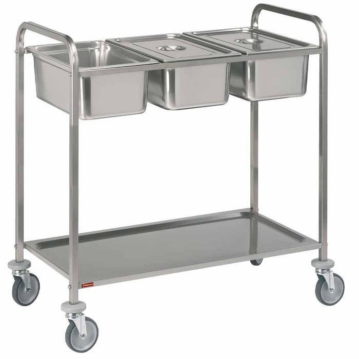 Chariot de service inox, 3x GN 1/1 + 1 niveau
