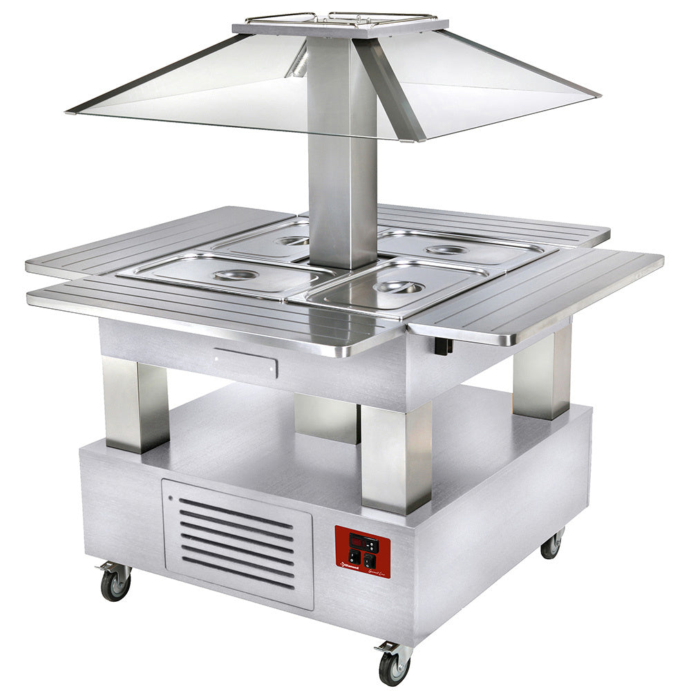 Ilot buffet chauffant, bain marie, 4x GN1/1-150 (Bois Blanc)