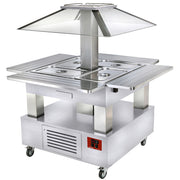 Ilot buffet chauffant, bain marie, 4x GN1/1-150 (Bois Blanc)