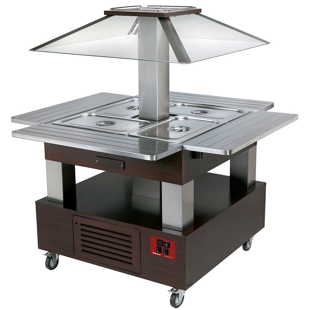 Ilot buffet chauffant, bain marie, 4x GN1/1-150 (Bois Wengé)