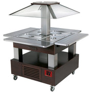Ilot buffet chauffant, bain marie, 4x GN1/1-150 (Bois Wengé)