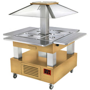Ilot buffet chauffant,  bain marie, coupole motorisé, 4x GN1/1-150 (Bois Clair)