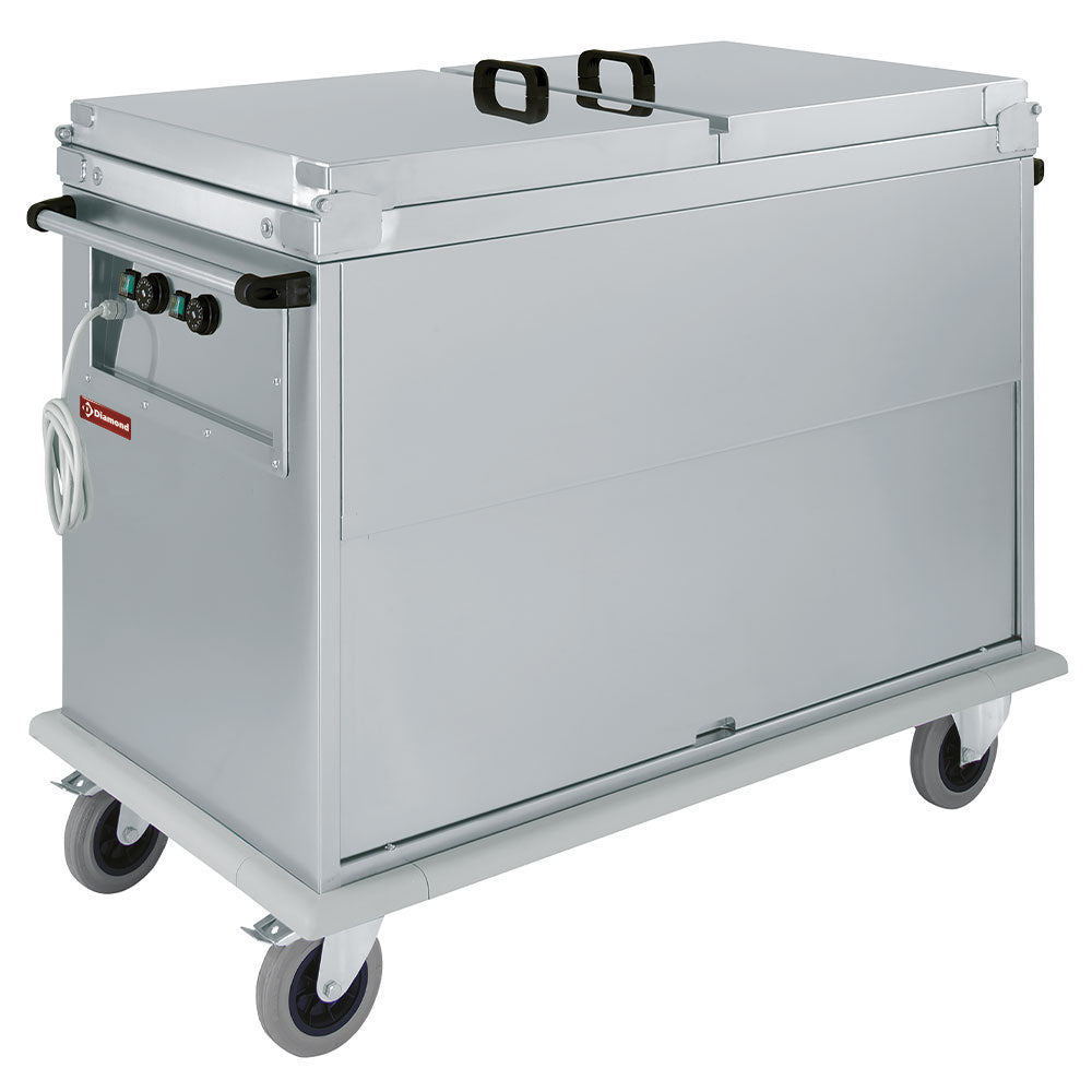 Chariot bain marie 2x GN 1/1, 2 T°, couvercles, armoire porte basculante