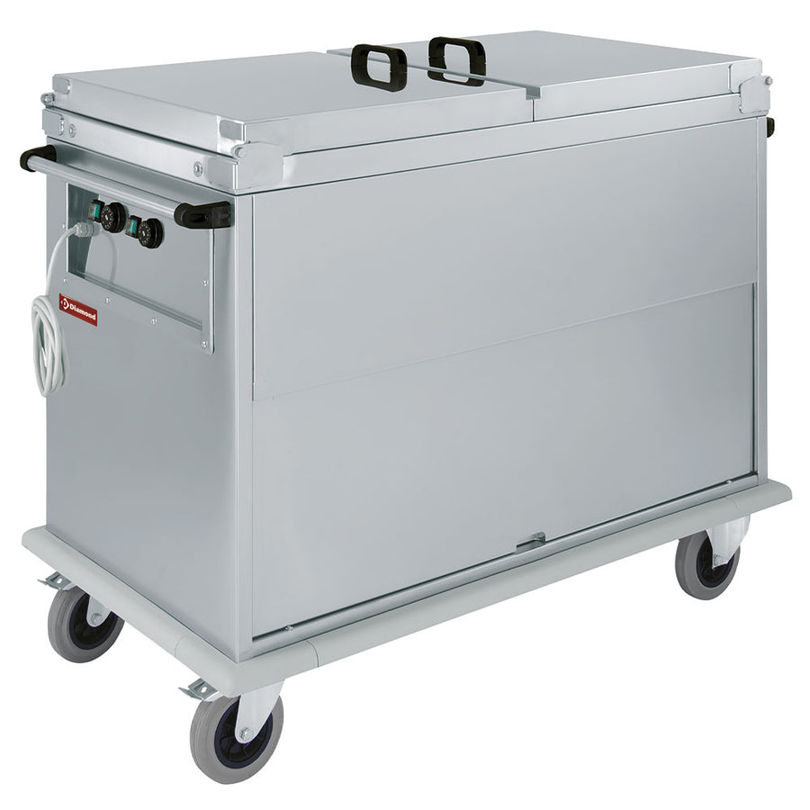 Chariot bain marie 2x GN 1/1, 2 T°, couvercles, armoire porte basculante