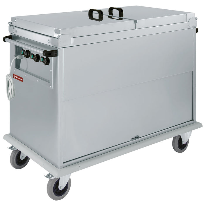 Chariot bain marie 3x GN 1/1, 3 T°, couvercles, armoire porte basculante