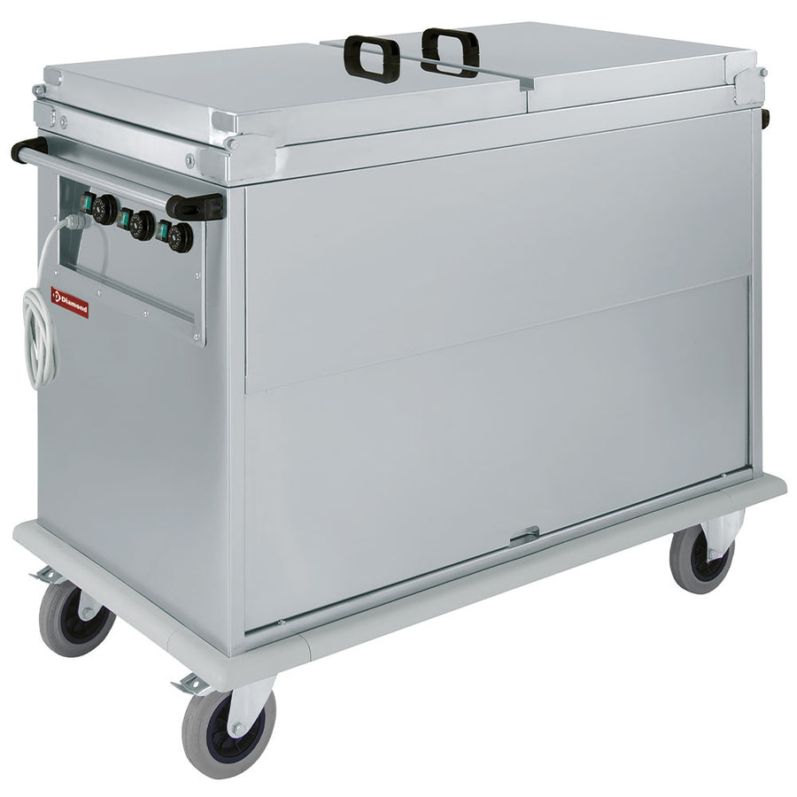Chariot bain marie 3x GN 1/1, 3 T°, couvercles, armoire porte basculante