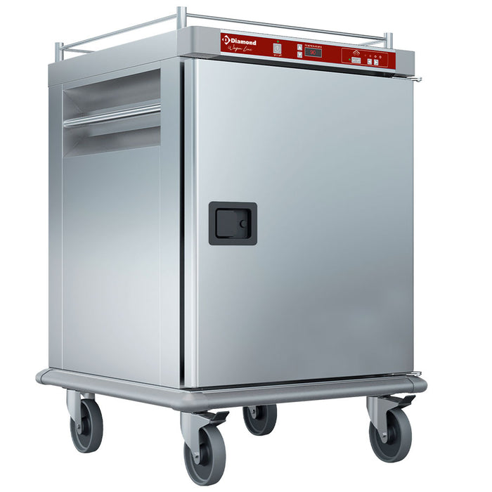 Chariot chauffant pour repas Diamond, 10 GN 2/1, avec humidification contrôlée, surface en acier inoxydable.