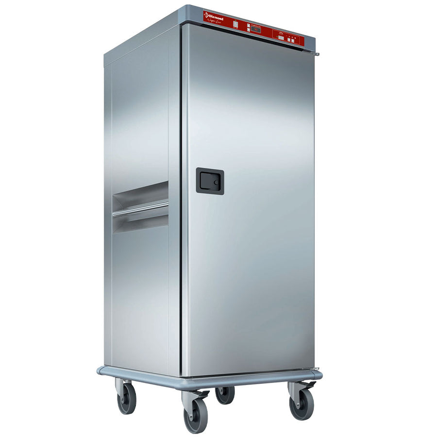 Chariot chauffant Diamond pour repas 20 GN 2/1 avec humidification contrôlée, surface en acier inoxydable et compartiments ajustables