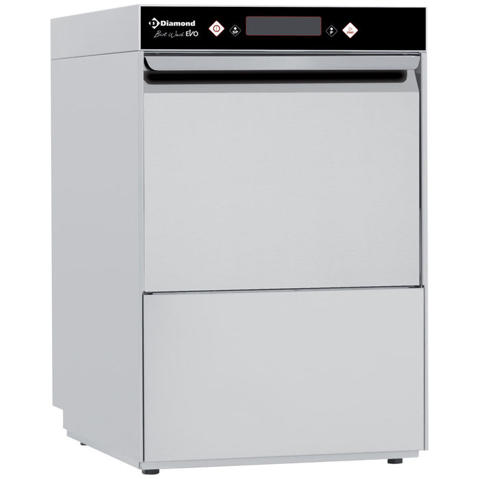 Lave-verres Diamond Full-Hygiène 400x400 mm avec adoucisseur continu, conçu pour un nettoyage efficace de verres et vaisselle.