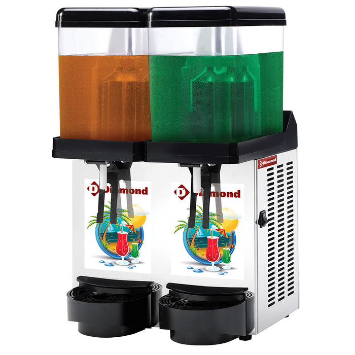 Distributeur de boissons réfrigérées Diamond, 2 unités de 12 litres, avec affichage numérique et compartiments transparent.