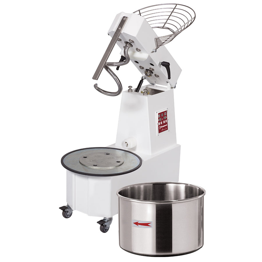 Pétrin à spirale 33 Lt  2 vit. - Tête relevable, cuve amovible - Automatique, digital, sur roues