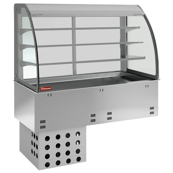 Elément cuve et vitrine sur 3 niveaux ouverte (avec rideau), réfrigérées, ventilées, 5x GN 1/1