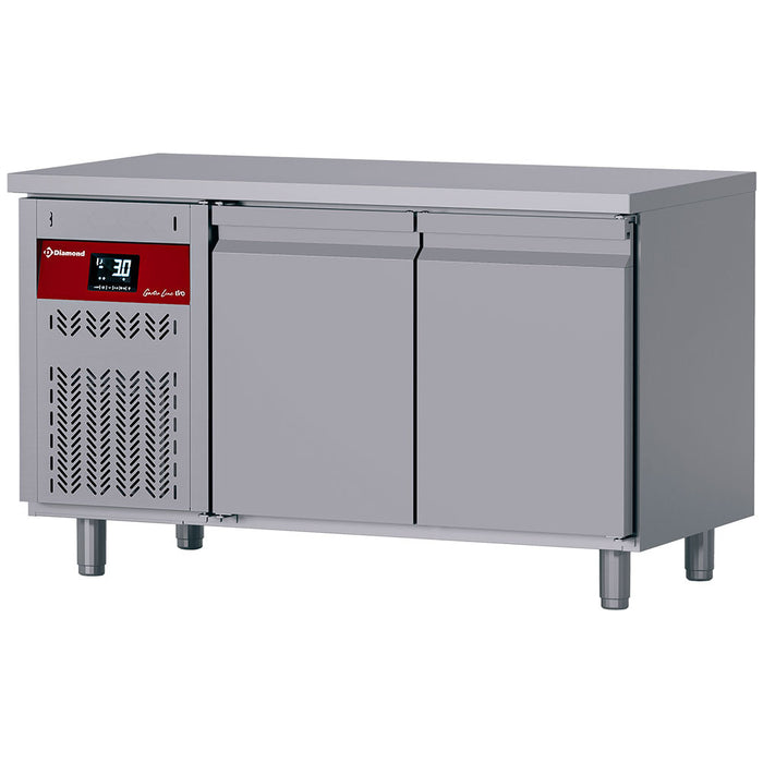Table frigorifique ventilée, 2 portes GN 1/1, 260 Lit. groupe à gauche