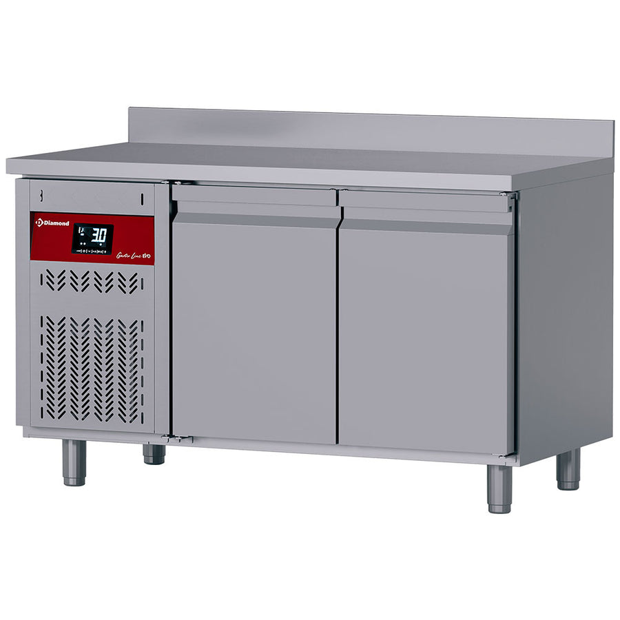 Table frigorifique murale ventilée Diamond, 2 portes GN 1/1, réfrigérée groupe à gauche, capacité 260 litres, réfrigération efficace
