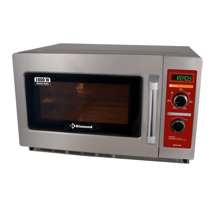 Micro-ondes en inox Diamond GN 2/3, 1800 W, 34 L, mécanique, vue de face avec panneau de contrôle et porte en inox.