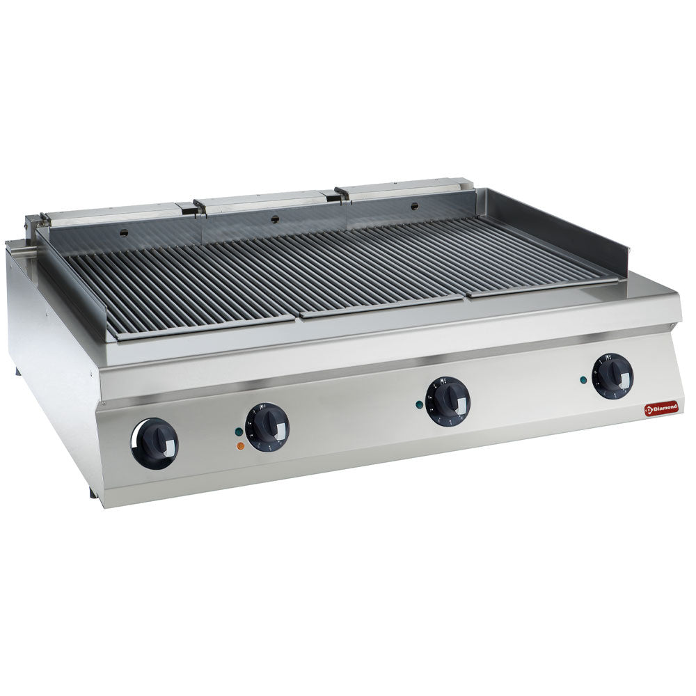 Grille électrique Diamond HP 1200mm, grill vapeur avec surface en acier inoxydable, contrôles modernes et design professionnel.