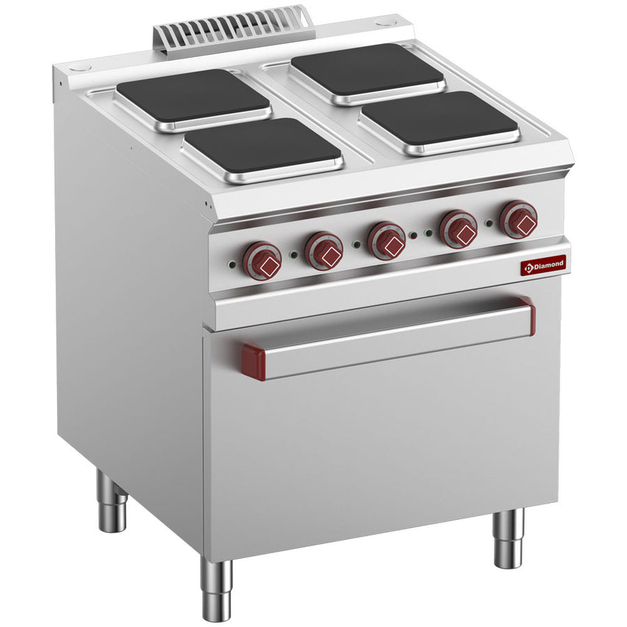 Fourneau 4 plaques carrées avec four électrique GN 2/1 et grill