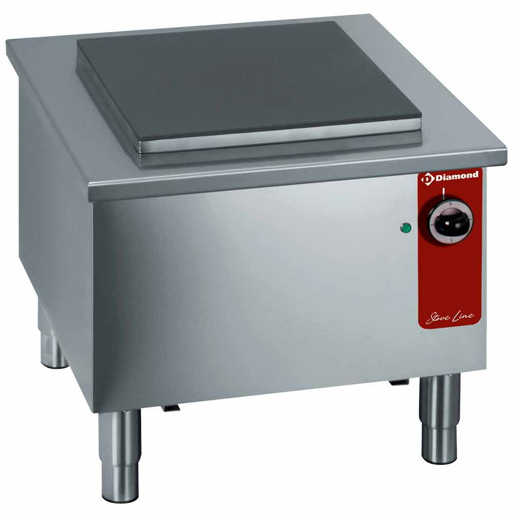 Réchaud bas électrique Diamond pour cuisson, surface en métal noir avec commande de température visible.