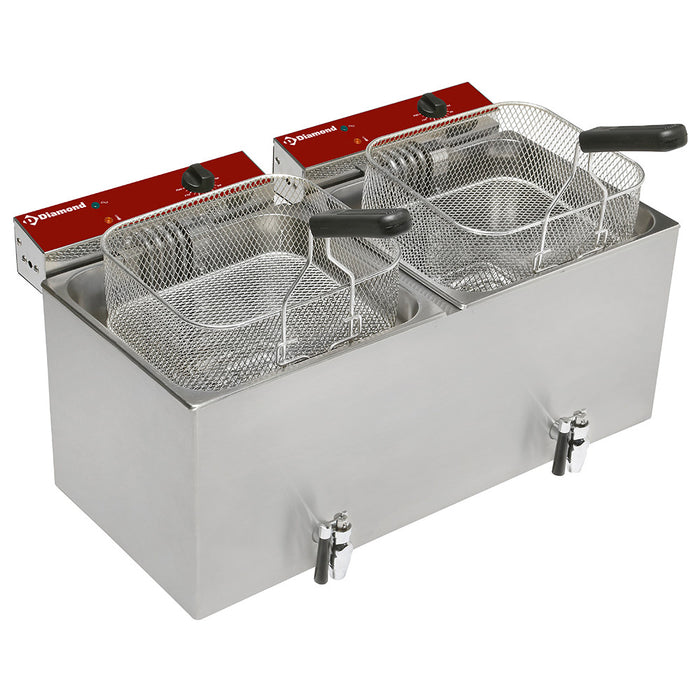Friteuse de table électrique 2x 12 litres + robinet de vidange