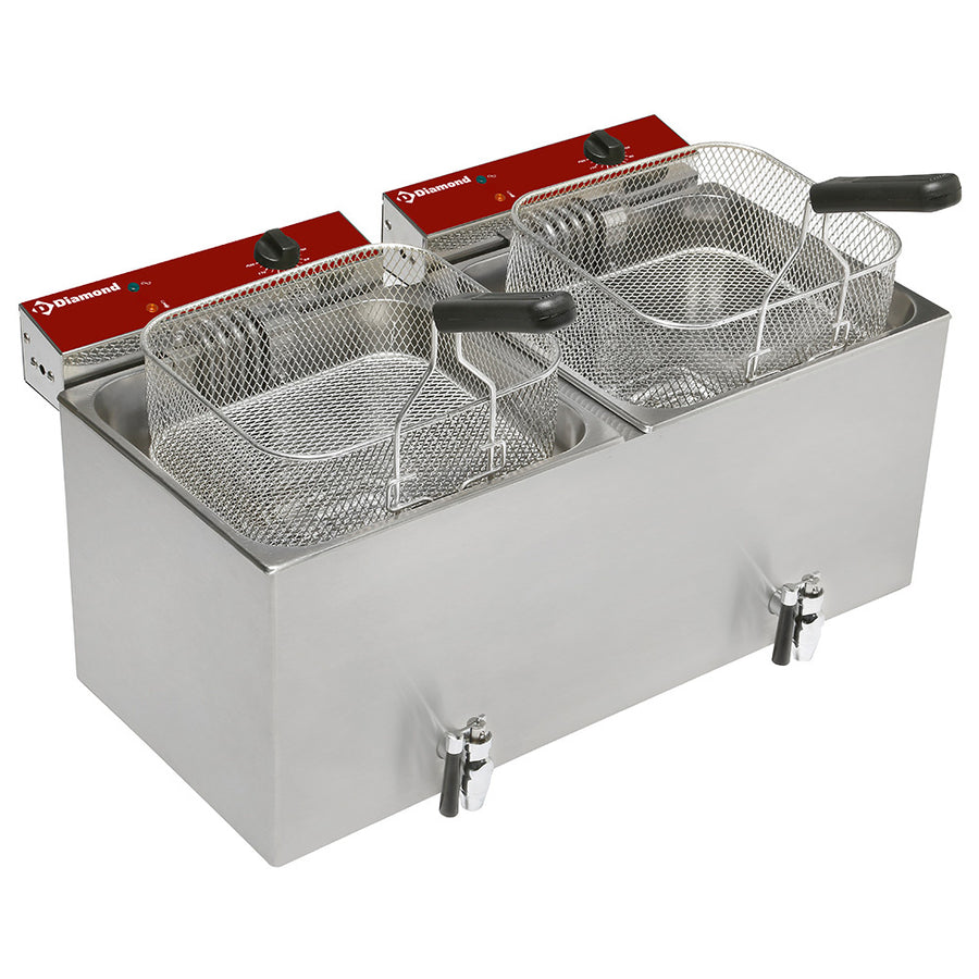 Friteuse de table électrique 2x 12 litres + robinet de vidange