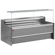 Comptoir vitrine réfrigéré à vitre droite 90°, ventilé, avec réserve - GRIS