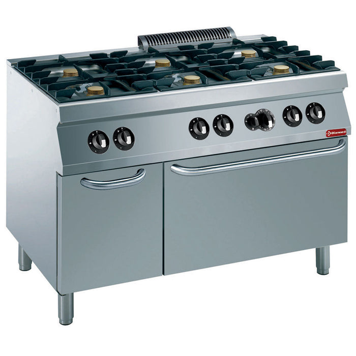 Fourneau 6 feux vifs, four gaz GN 2/1, armoire neutre