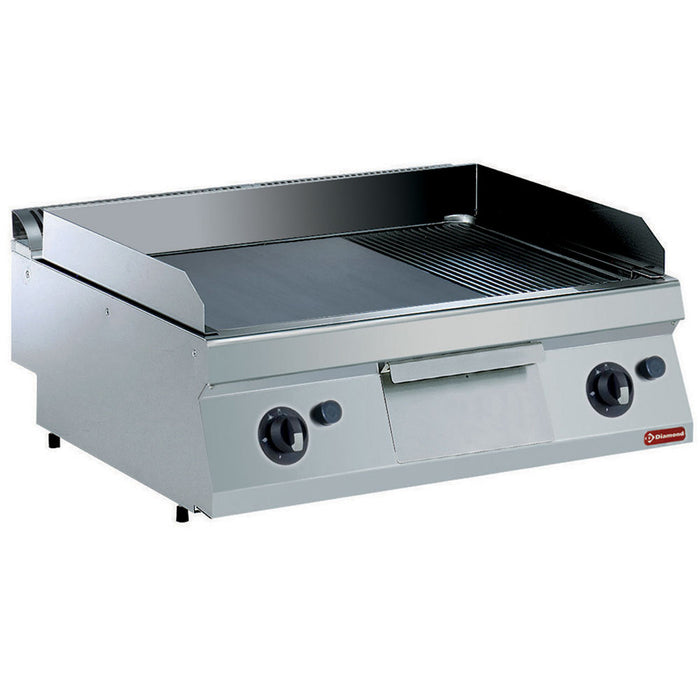 Plaque de cuisson gaz, 2/3 lisse et 1/3 rainurée au chrome dur -TOP-