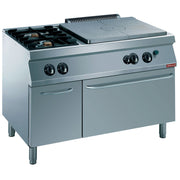 Fourneau 2 feux, 1 taque coup de feu, four gaz GN 2/1, armoire neutre