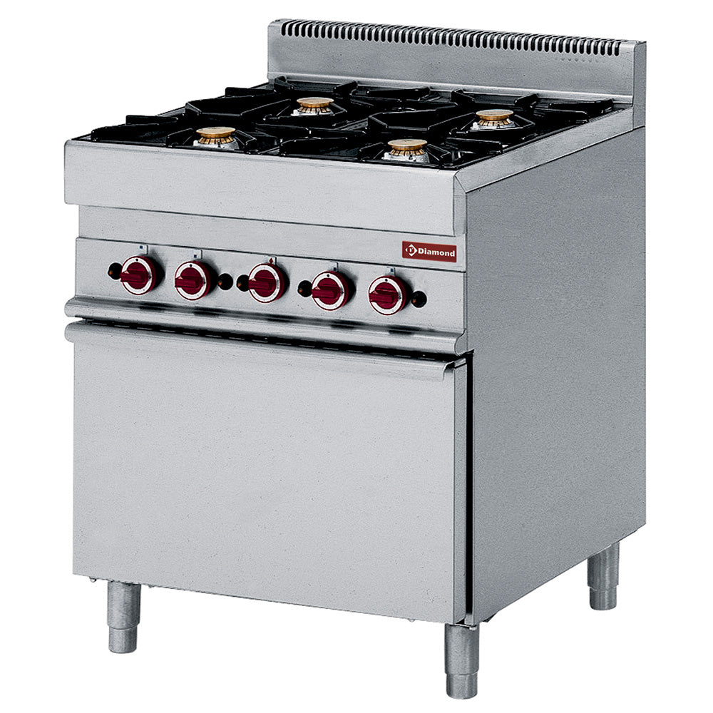 Fourneau gaz 4 feux vifs, avec four électrique à convection GN 1/1