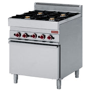 Fourneau gaz 4 feux vifs, avec four électrique à convection GN 1/1