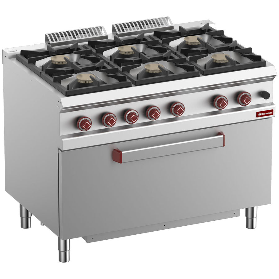 Fourneau 6 feux vifs, four maxi gaz 1 grande porte