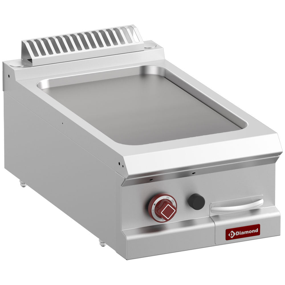 Plaques de cuisson au gaz lisse Diamond, module 1/2 -Top-, vue en gros plan avec surface en acier inoxydable.