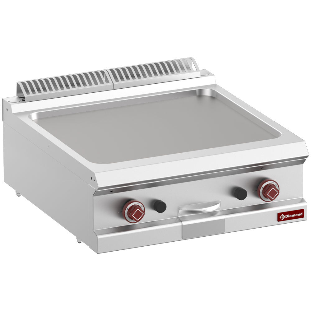 Plaques de cuisson gaz lisse Diamond module 1/1, surface en acier inoxydable, boutons de commande visibles.